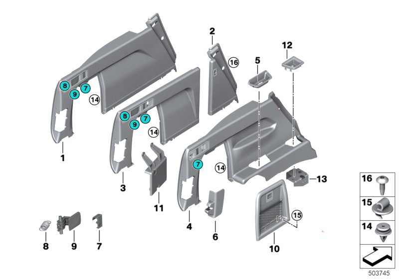 Обшивка багажного отделения для BMW G05 X5 40iX B58C (схема запчастей)