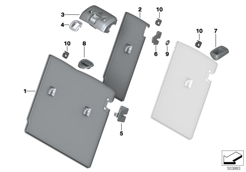 Накладки спинки заднего сиденья для MINI F54 Cooper B38C (схема запчастей)