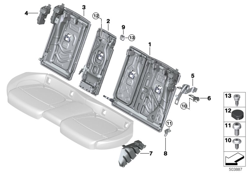 Рама спинки заднего сиденья для MINI F54N Cooper B38C (схема запчастей)