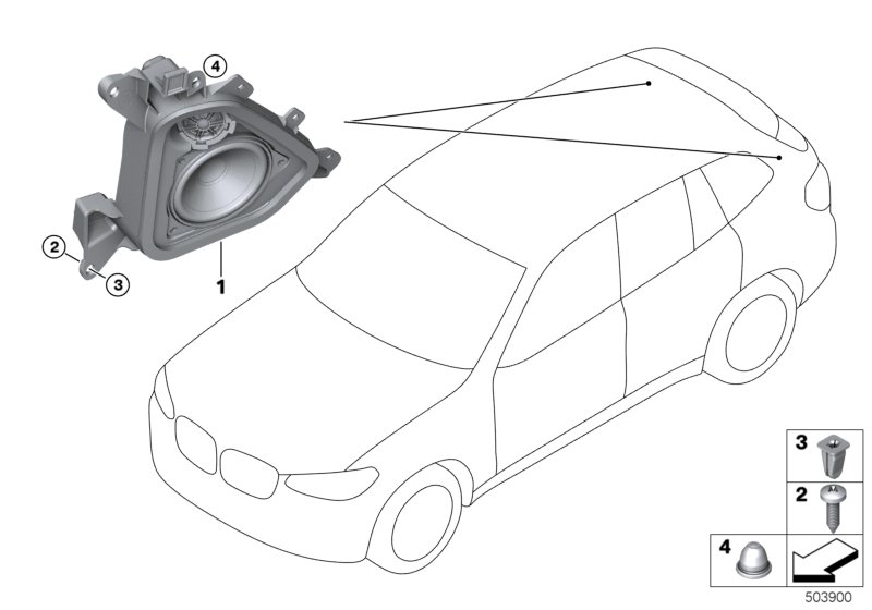 Детали динамика в стойке D для BMW G01 X3 25dX (TX51) B47 (схема запчастей)