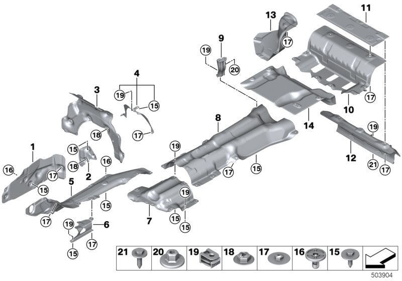 Теплоизоляция для BMW F91 M8 S63M (схема запчастей)