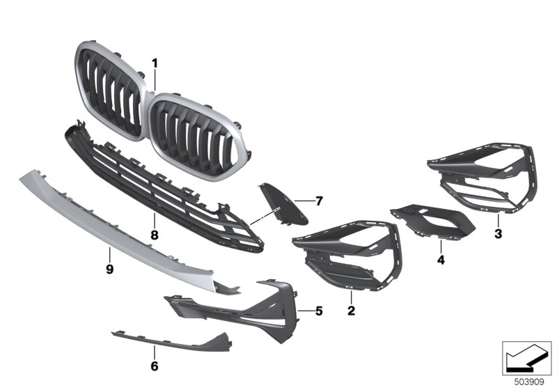 Облицовка, декор.элементы Пд для BMW F48N X1 16d B37B (схема запчастей)
