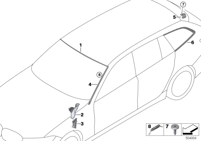 Остекление, дополнительные элементы для BMW G21 330iX B48D (схема запчастей)