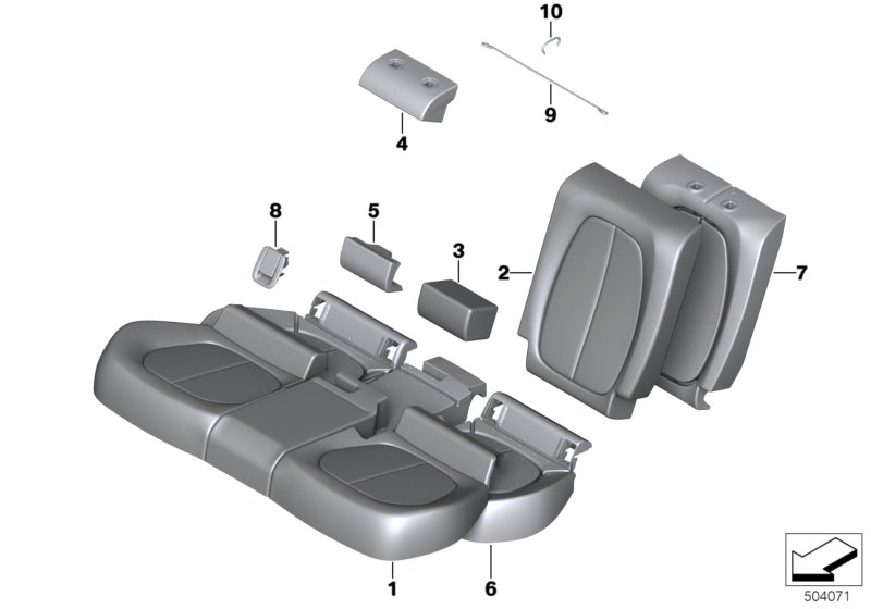 Набивка и обивка базового сиденья Зд для BMW F48N X1 18i B32 (схема запчастей)