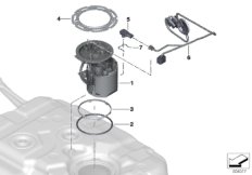 Топливный насос/датчик уровня наполнения для BMW G05 X5 45eX B58X (схема запасных частей)