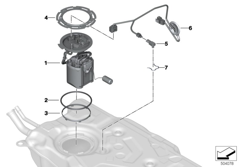 Топливный насос/датчик уровня наполнения для BMW G20 330e B48X (схема запчастей)