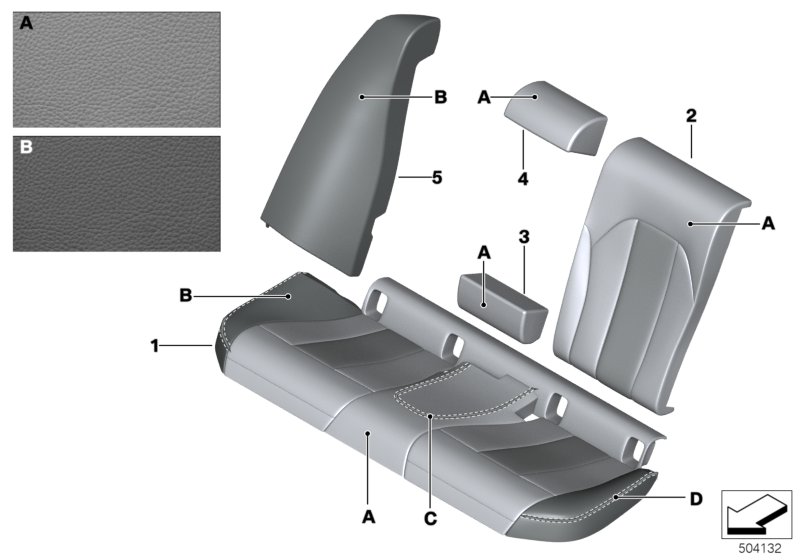 Индивидуальный чехол заднего сиденья для BMW G20 330dX B57 (схема запчастей)