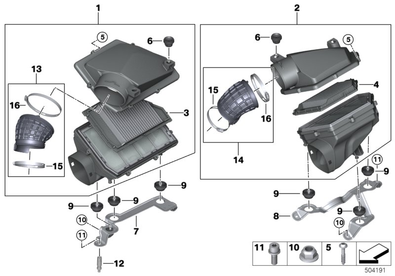 Глушитель шума всасыв./сменн.эл.фильтра для BMW G07 X7 M50iX N63B (схема запчастей)