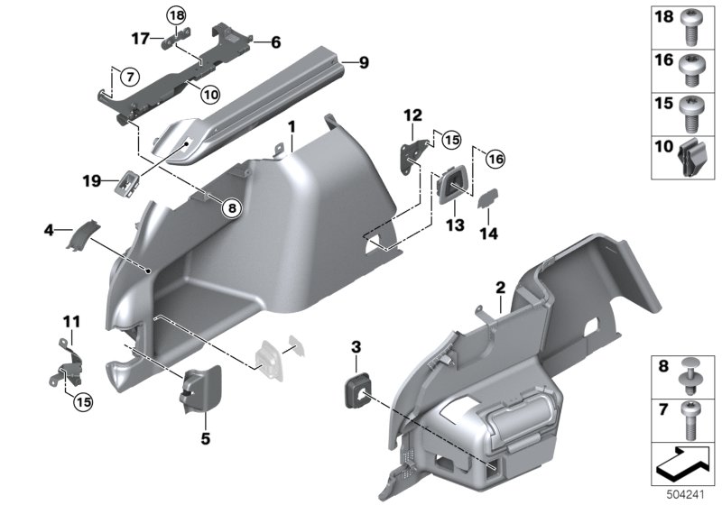 Обшивка багажного отделения Бок для ROLLS-ROYCE RR31 Cullinan N74L (схема запчастей)