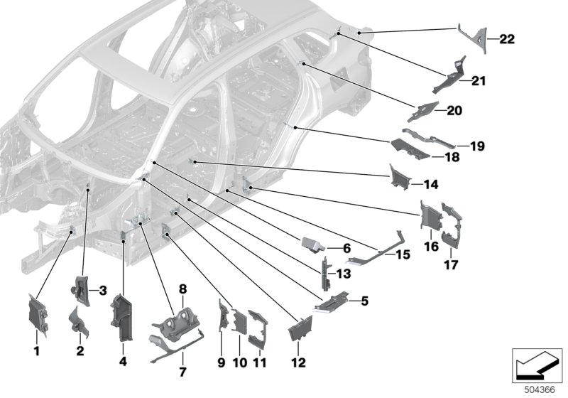Шумоизоляции полостей для BMW G05 X5 45eX B58X (схема запчастей)