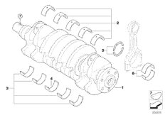 Коленчатый вал с вкладышами подшипников для MINI R55 Cooper d W16 (схема запасных частей)