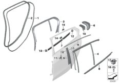 Накладки и уплотнения двери Зд для BMW F40 M135iX B48E (схема запасных частей)
