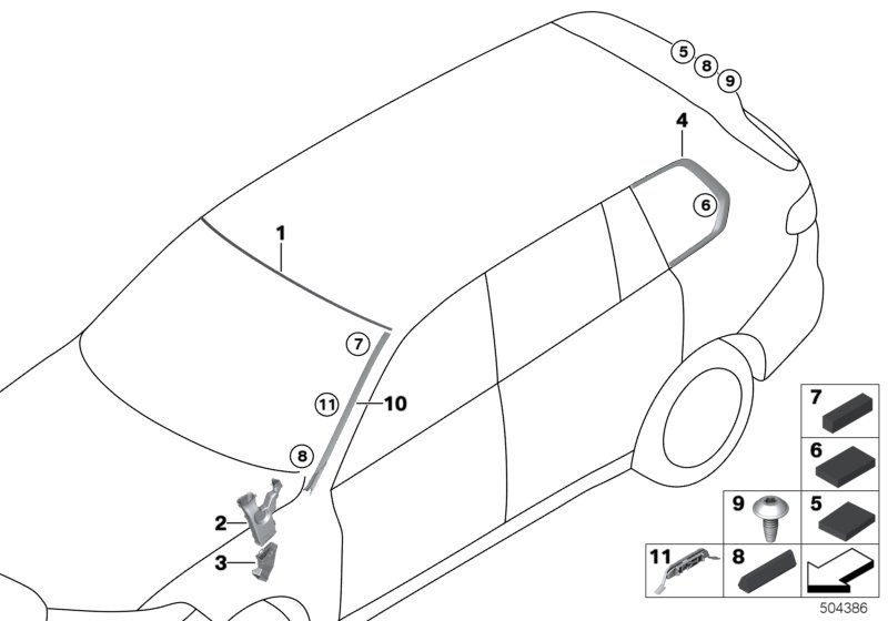 Остекление, дополнительные элементы для BMW G07 X7 M50iX N63B (схема запчастей)