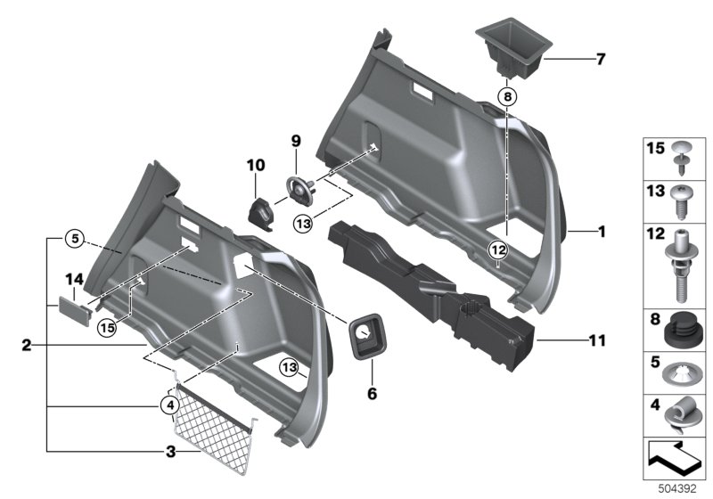 Обшивка багажного отделения П для BMW F45N 220d B47 (схема запчастей)