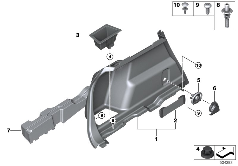 Обшивка багажного отделения Л для BMW F45 218dX B47 (схема запчастей)