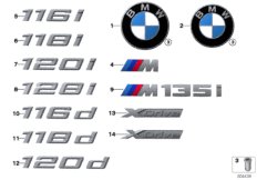 Эмблемы / надписи для BMW F40 120dX B47D (схема запасных частей)