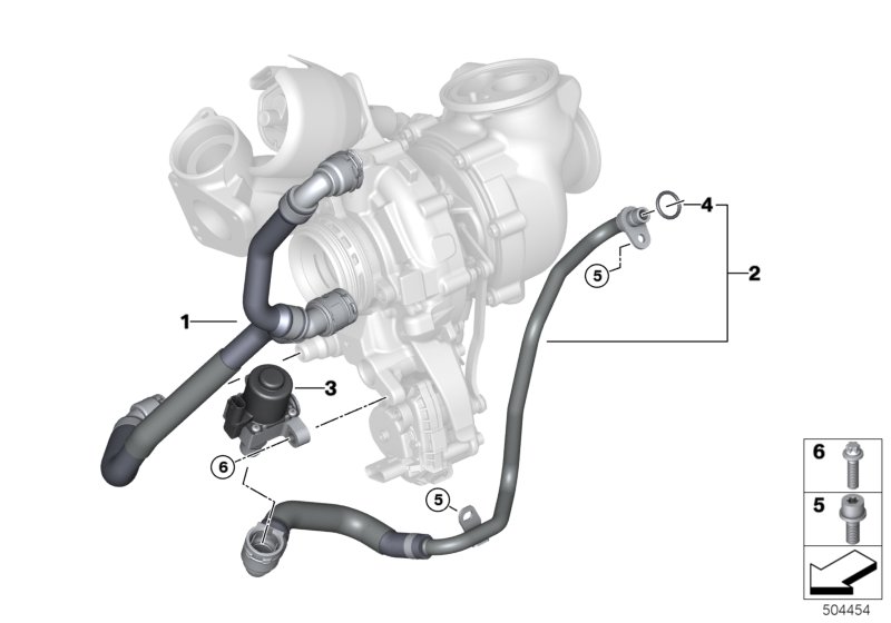 Система охлаждения-турбонагнетатель для BMW G05 X5 25dX B47F (схема запчастей)