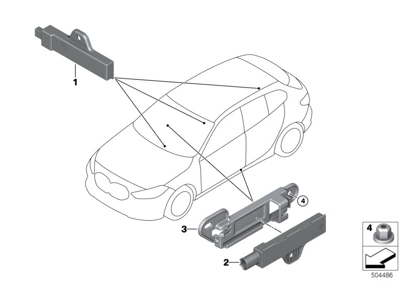 Детали антенны комфортного доступа для BMW F40 118d B47B (схема запчастей)
