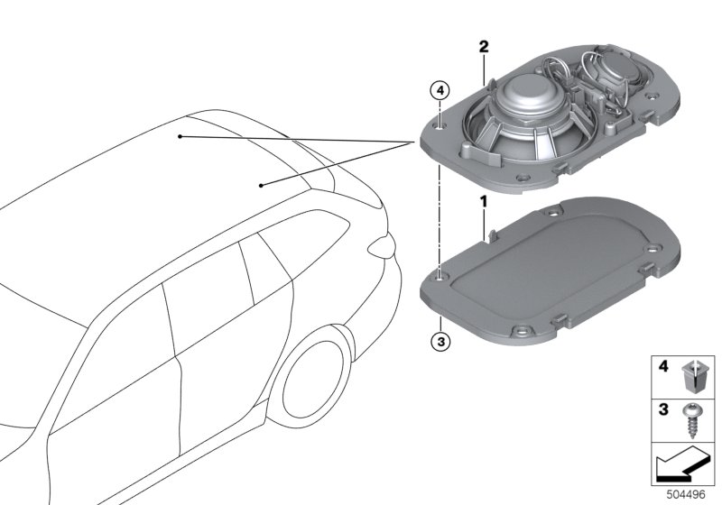 Детали динамика на потолке для BMW G21 320d B47D (схема запчастей)