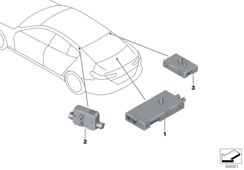Детали усилителя разнесенной антенны для BMW G16 840dX B57 (схема запчастей)