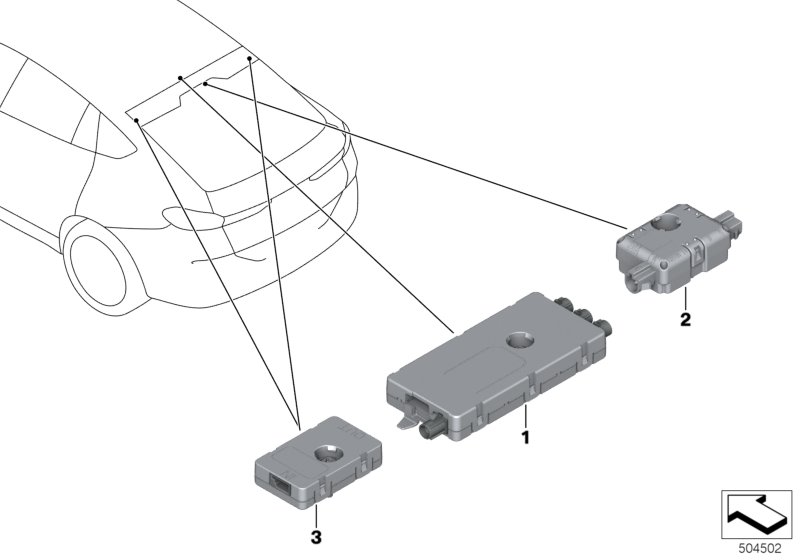 Детали усилителя разнесенной антенны для BMW G06 X6 40iX B58C (схема запчастей)