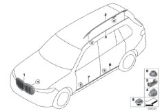 Наружные накладки / декоративные решетки для BMW G07 X7 M50dX B57S (схема запасных частей)