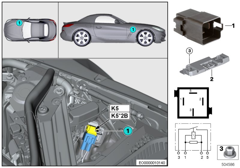 Реле электровентилятора двигателя K5 для BMW G29 Z4 M40i B58D (схема запчастей)