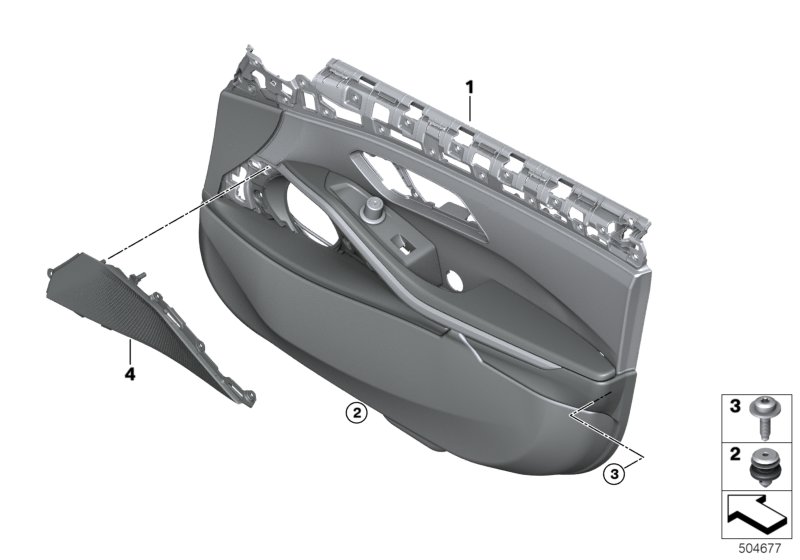 Ящик для оружия и обшивка двери для BMW G20 320iX B48C (схема запчастей)