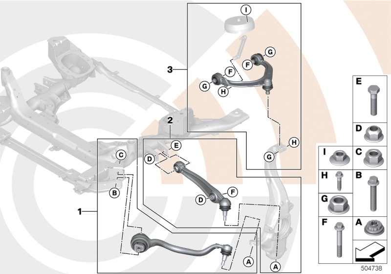 Ремкомплект поперечного рычага подвески для BMW F15 X5 30dX N57N (схема запчастей)