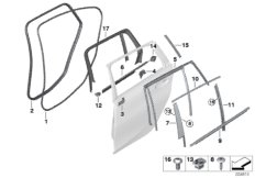 Накладки и уплотнения двери Зд для BMW G21 330i B48D (схема запасных частей)