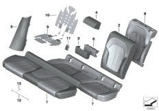 Набивка и обивка задн.сид.,люк в спинке для BMW G06 X6 M50iX N63B (схема запасных частей)