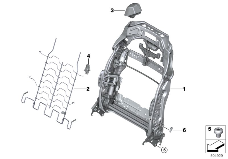 Каркас спинки переднего сиденья для BMW G06 X6 30dX B57 (схема запчастей)