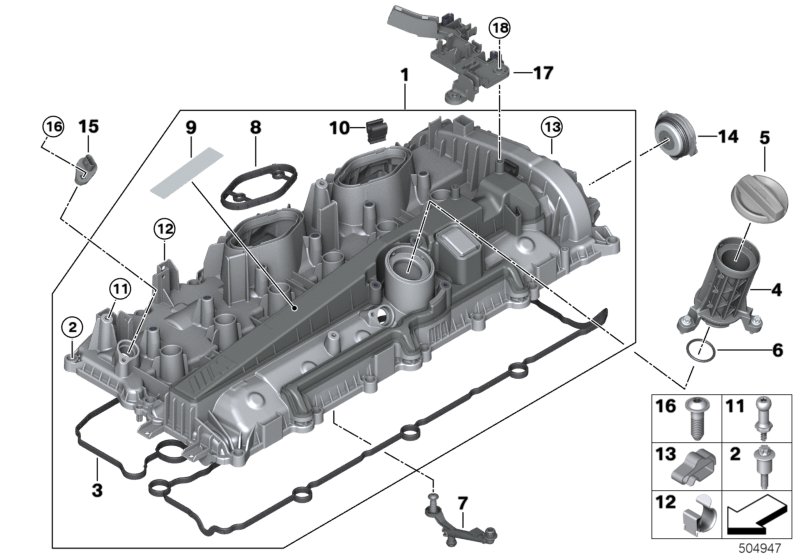 Крышка головки блока цилиндров/доп.эл. для BMW F98 X4 M S58 (схема запчастей)