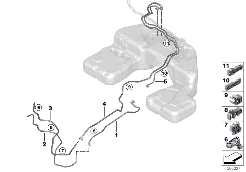 Топливопровод/ элементы крепления для BMW G05 X5 30dX B57 (схема запчастей)