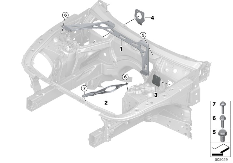 Элемент усиления передней части кузова для BMW F91 M8 S63M (схема запчастей)