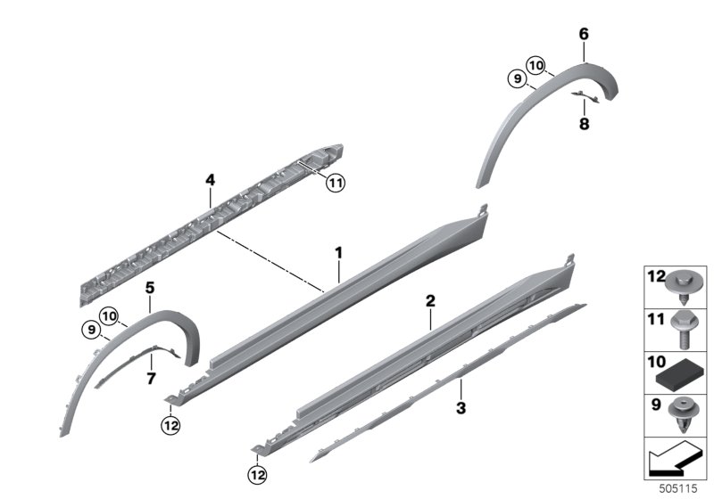 Накладка порог / арка колеса для BMW G06 X6 30dX B57 (схема запчастей)