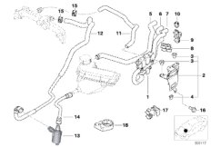 Водяные шланги насос-клапан IHKA для BMW E53 X5 4.4i M62 (схема запасных частей)