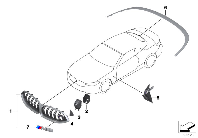 Наружные накладки / декоративные решетки для BMW F91 M8 S63M (схема запчастей)