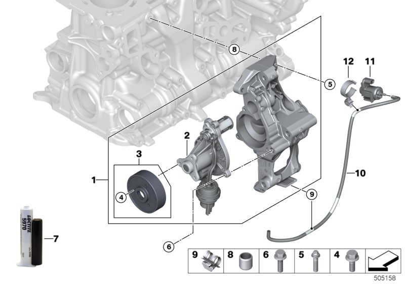 Система охлаждения-насос ОЖ для BMW G20 320i 1.6 B48 (схема запчастей)