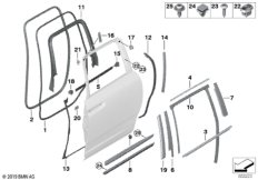 Накладки и уплотнения двери Зд для BMW RR31 Cullinan N74L (схема запасных частей)