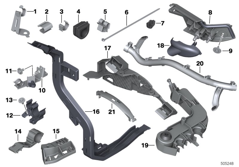 Элементы крепления жгута проводов для BMW F21 M135iX N55 (схема запчастей)