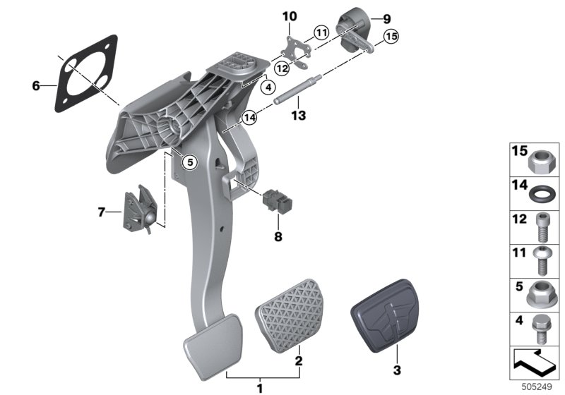 Педальный механизм АКПП для BMW G20 330e B48X (схема запчастей)