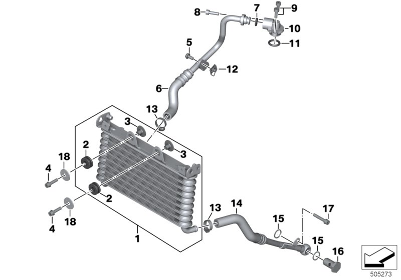 Масляный радиатор для BMW K22 R nineT Pure (0J11, 0J13) 0 (схема запчастей)