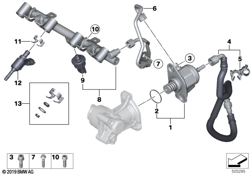 Насос выс.давл./трубопроводы/форсунки для BMW R57N Cooper S N18 (схема запчастей)