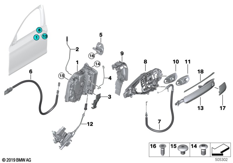 Система замков передней двери для BMW G12 750LiX 4.0 N63R (схема запчастей)
