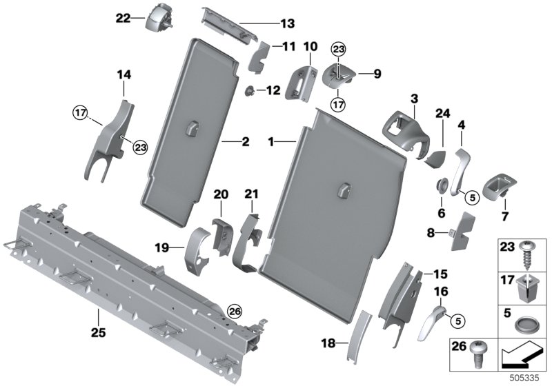 Накладки спинки заднего сиденья для BMW F15 X5 50iX 4.0 N63N (схема запчастей)