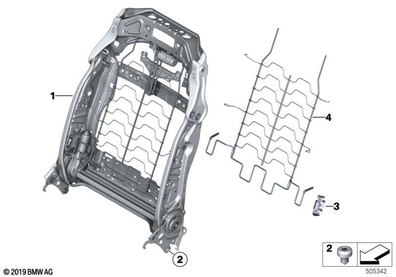 Каркас спинки переднего сиденья для BMW G30 530e B48X (схема запчастей)