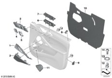Доп.элементы обшивки передней двери для BMW G06 X6 M50iX N63B (схема запасных частей)