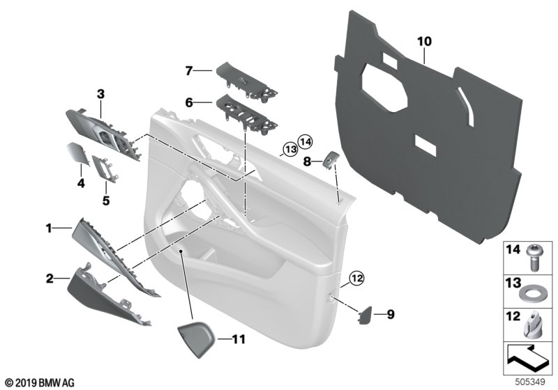 Доп.элементы обшивки передней двери для BMW G06 X6 40iX B58C (схема запчастей)