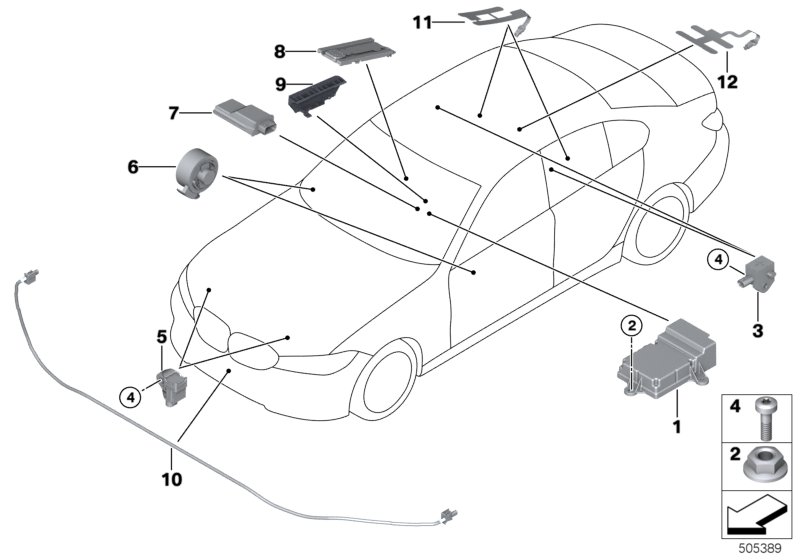Электрические детали НПБ для BMW G20 330iX B46D (схема запчастей)